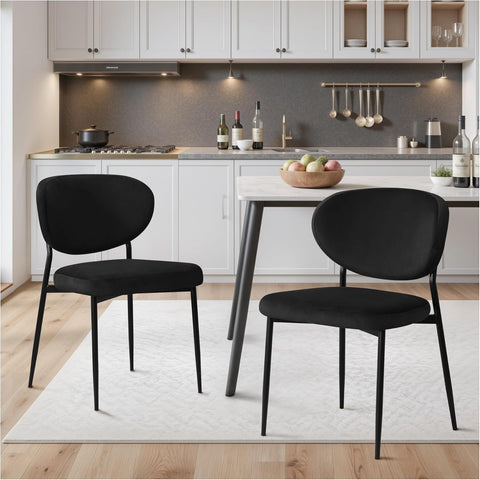 Black Dining Chairs Set of 2 Velvet Upholstered Dining Room Chairs Wide Seat Filled with 58D Memory Foam Modern