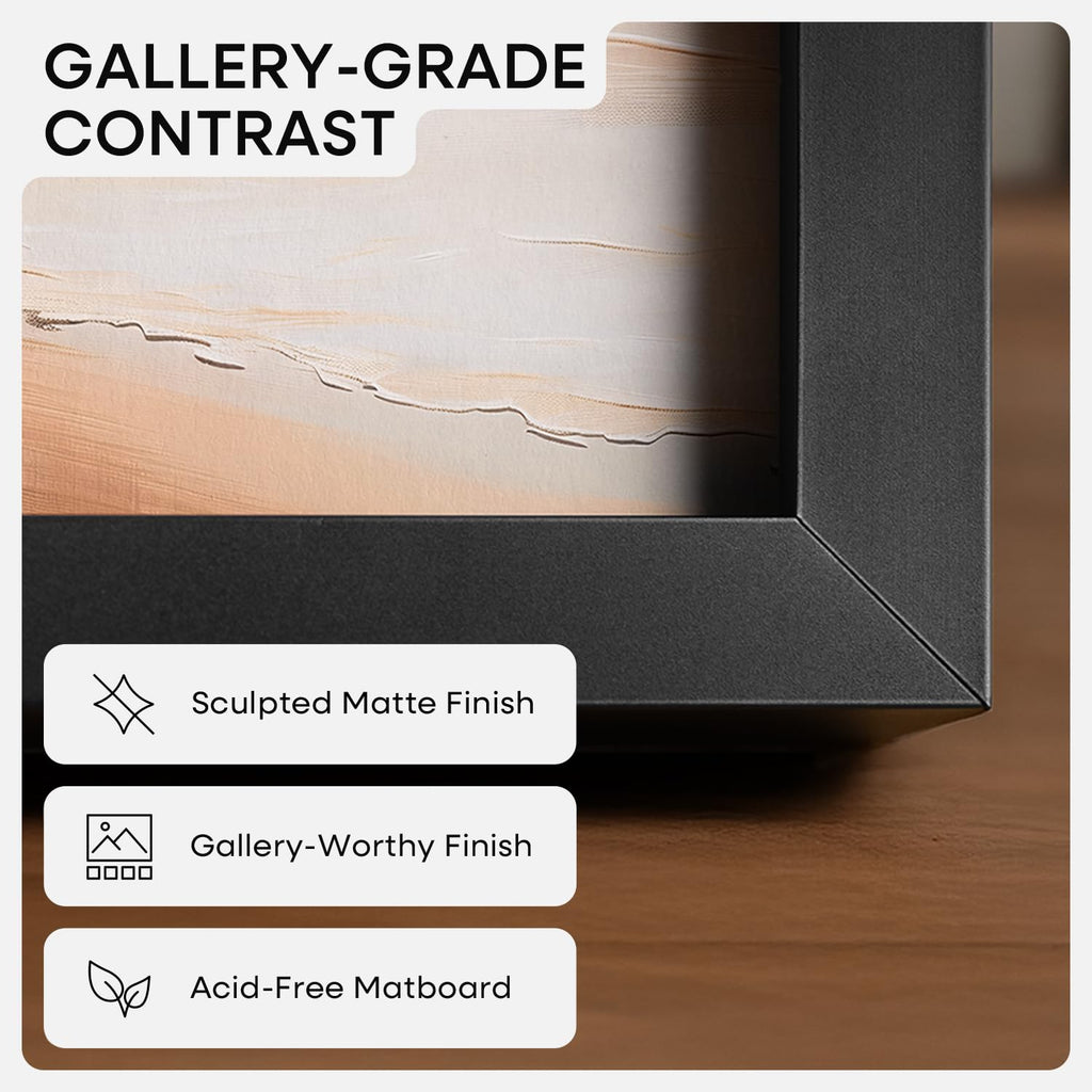 11x14 Black Picture Frame, High-End Metal, 8x10 Mat, Glass