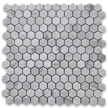 Bianco White Carrara Marble Hexagon 1" Polished Mosaic Tile