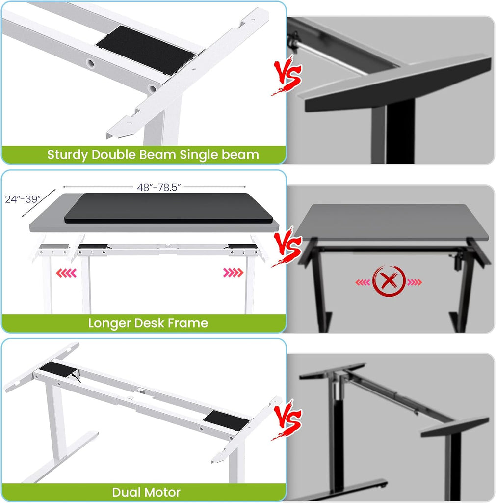 Dual Motor Electric Standing Desk Frame, Heavy Duty Dual-Beam Frame | Heavy-Duty Dual-Beam Frame Desk Legs, Fits Up
