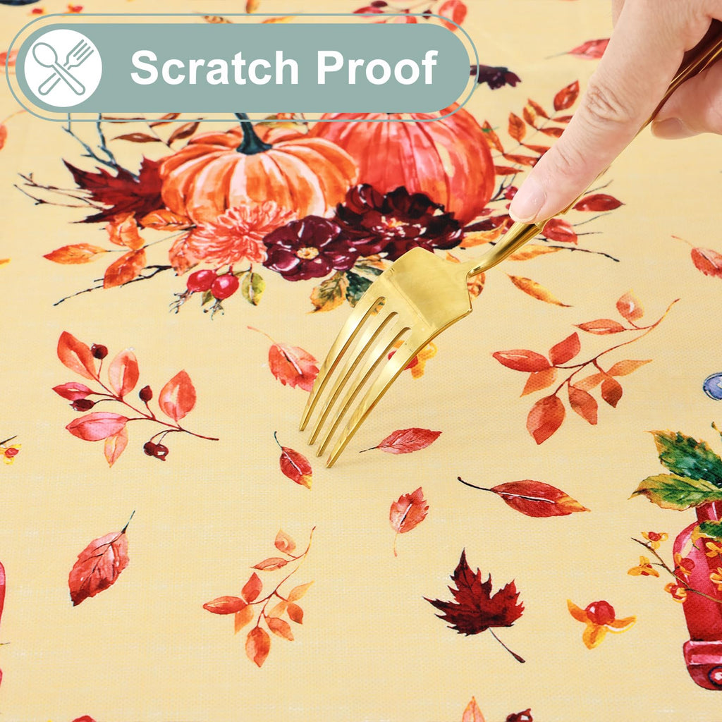 Square Waterproof Vinyl Table Cloth, Wipeable Tablecloth with Flannel Backing, Plastic Table Cover for Fall
