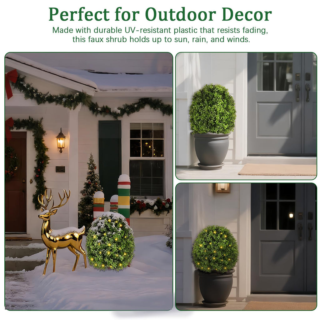 Artificial Boxwood Topiary Trees for Outdoor with LED String Lights, 1 Pack