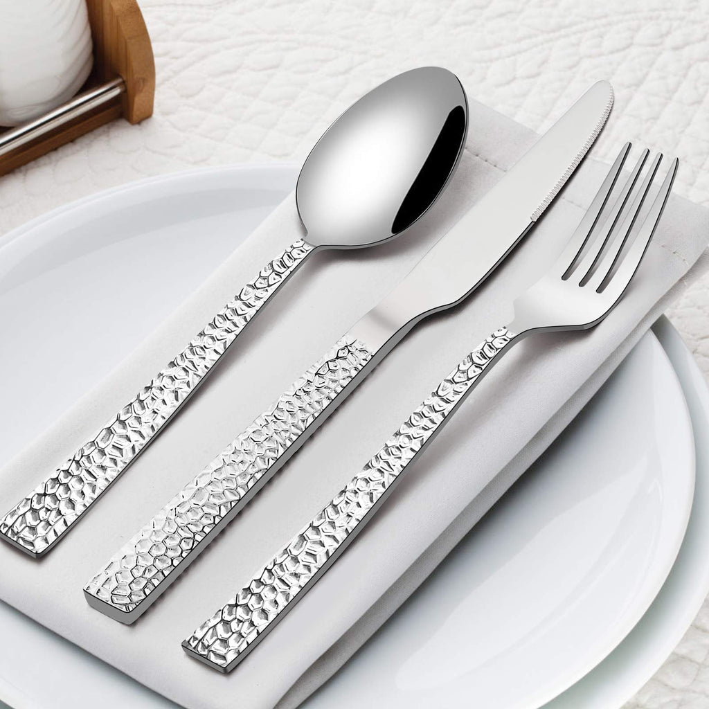Hammered Silverware Set, 20-Piece Stainless Steel Flatware for 4