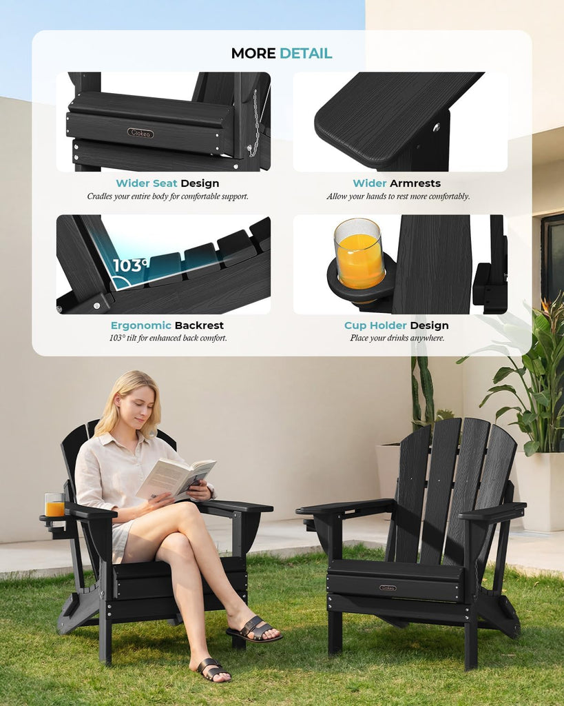 Folding Adirondack Chair 4 Pack, Patio Adirondack Chair Weather Resistant, Plastic Fire Pit Chair with Cup Holder