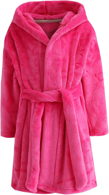 Girls Fleece Hooded Robes, Warm Printed Bath Robe for Kids Soft Fuzzy Bathrobe for Gifts