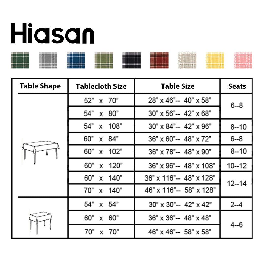 Waterproof Rectangle Gingham Tablecloth, 52 x 70 Inch, Black