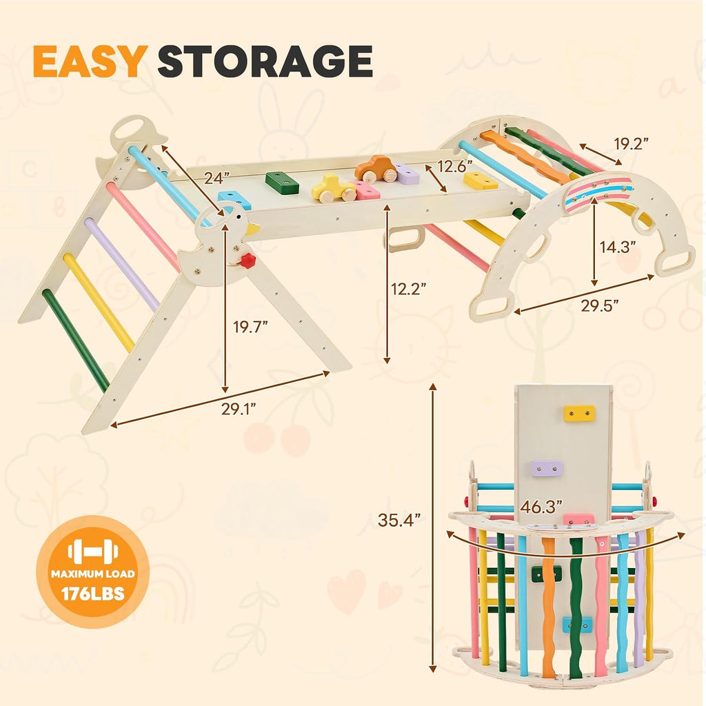 Triangle Set, Toddler Climbing Toys and Play Structure Indoor, in-1 Wooden Montessori Climbing Set with Arch, Ramp