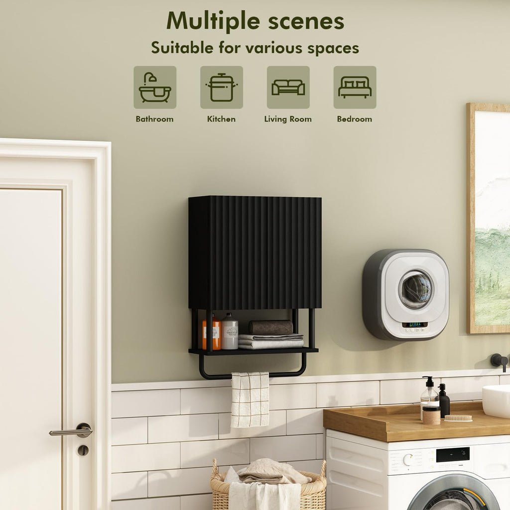Fluted Bathroom Wall Cabinet with 2 Doors, 3-Tier Medicine Cabinet