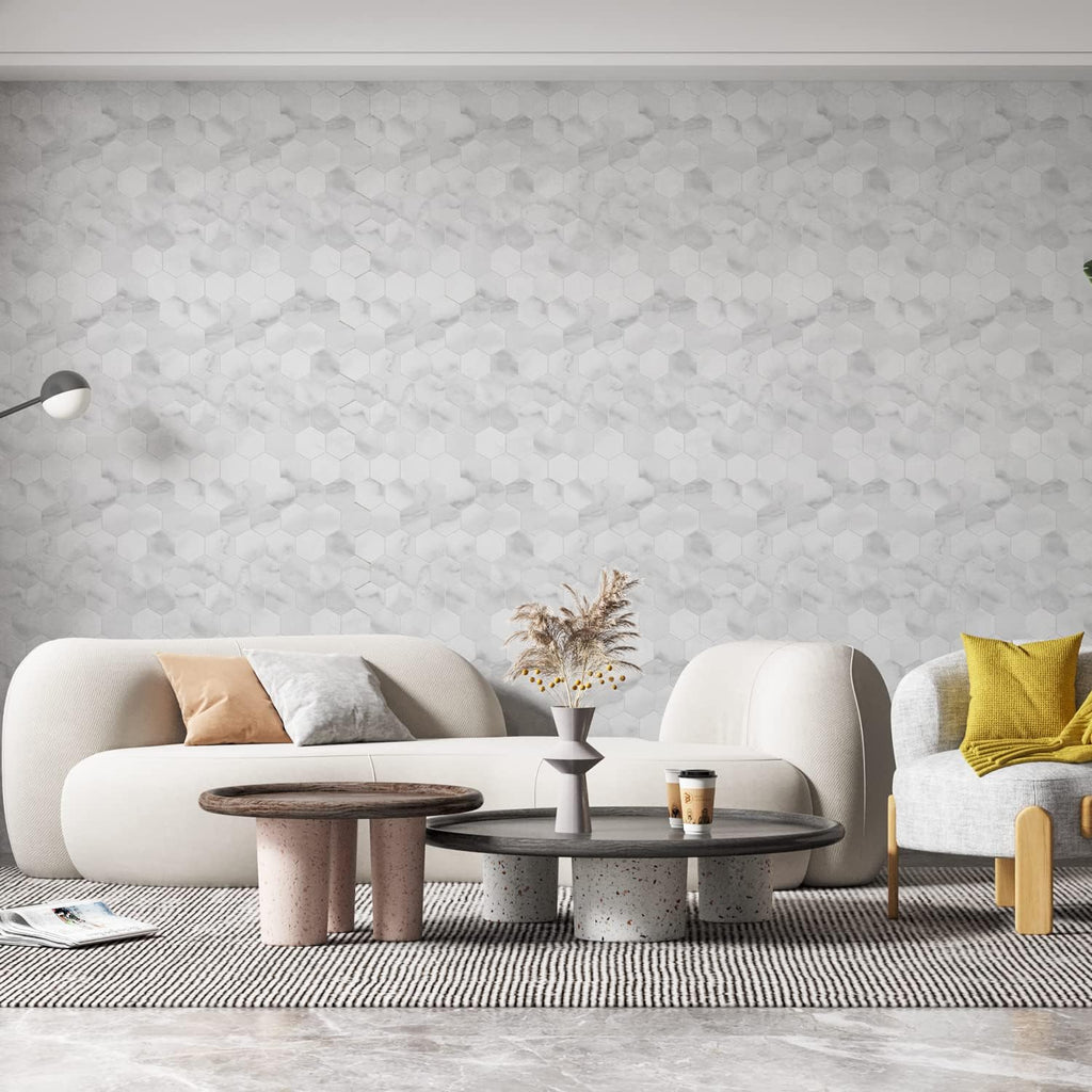 BuildMyplace 2-Inch Plata Statuario Brina Hexagon Matte Glazed Porcelain Mosaic Floor and Wall Tile, 10 Pieces