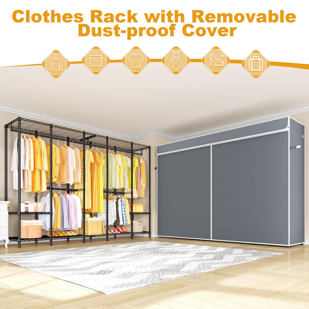 H50C Clothes Rack with Cover, Large Covered Clothing Rack, Gray