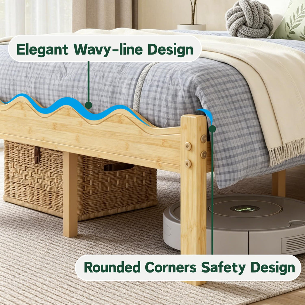 14 Inch Solid Wood Twin XL Size Platform Bed Frame, Heavy Duty Farmhouse Style Bamboo Twin XL Bed Frame No Box Spring