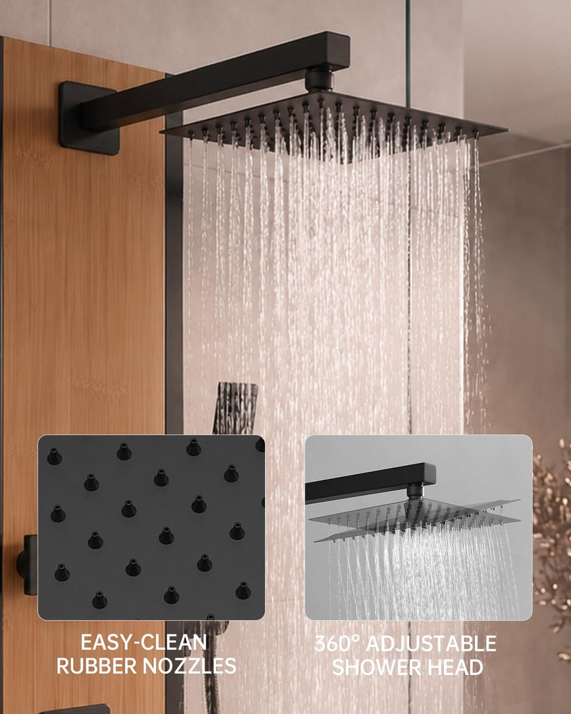Stainless Steel Shower Panel Tower System Black and Bamboo 8 Jets