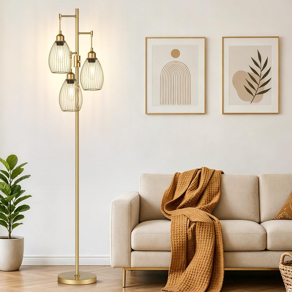 Dimmable Floor Lamp, 3 x LED Edison Bulbs Included, Farmhouse Industrial Floor Lamp Standing Tree Lamp with