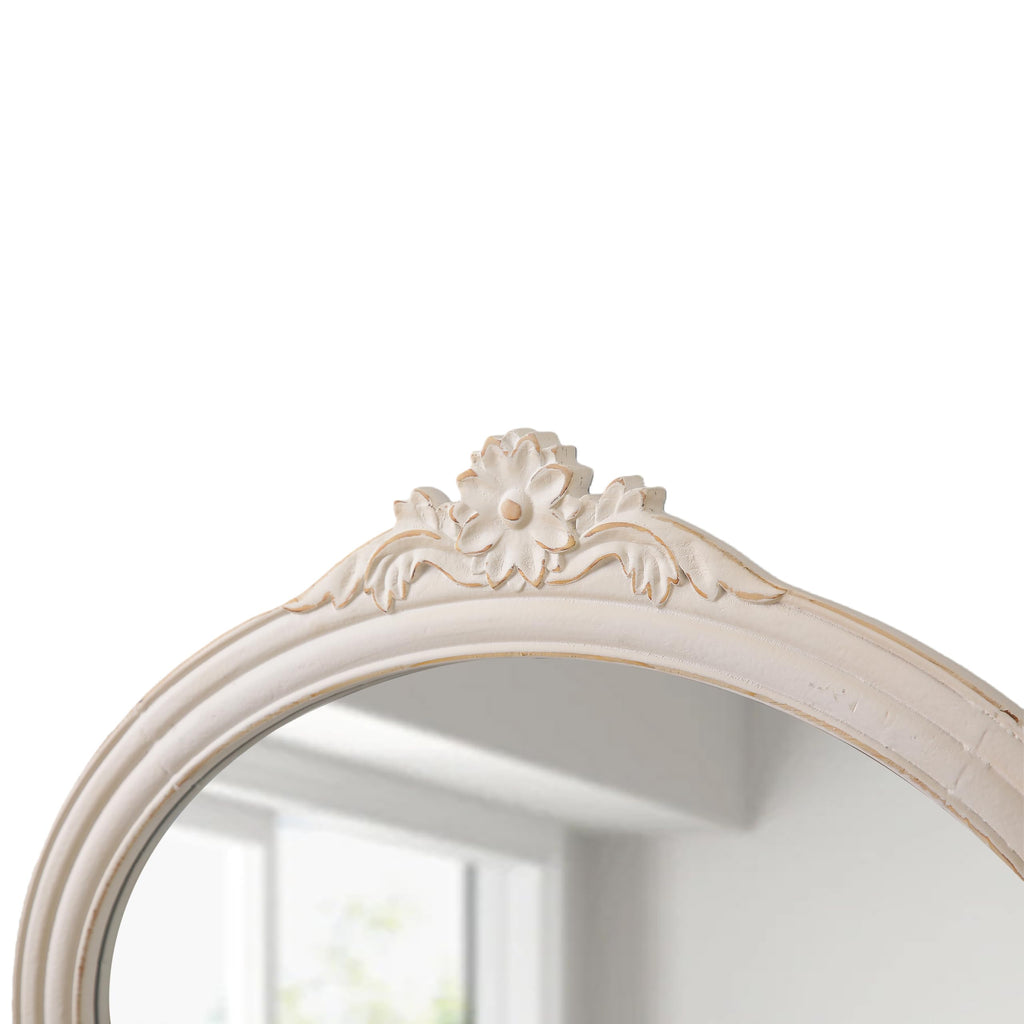 Vintage Oval Mirror, Distressed White, 24 X 30 Inch
