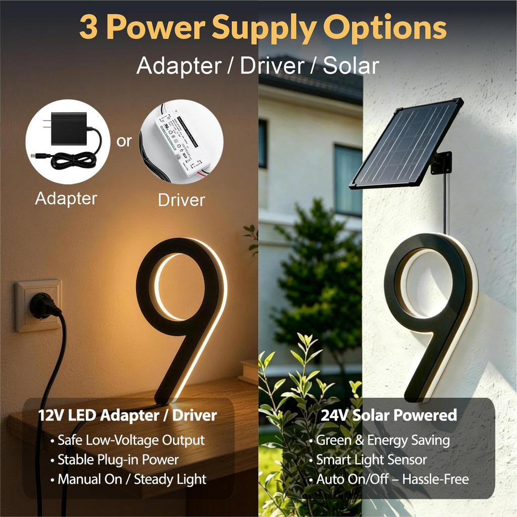 Custom LED House Numbers, Solar or Plug-in Powered Address Signs s