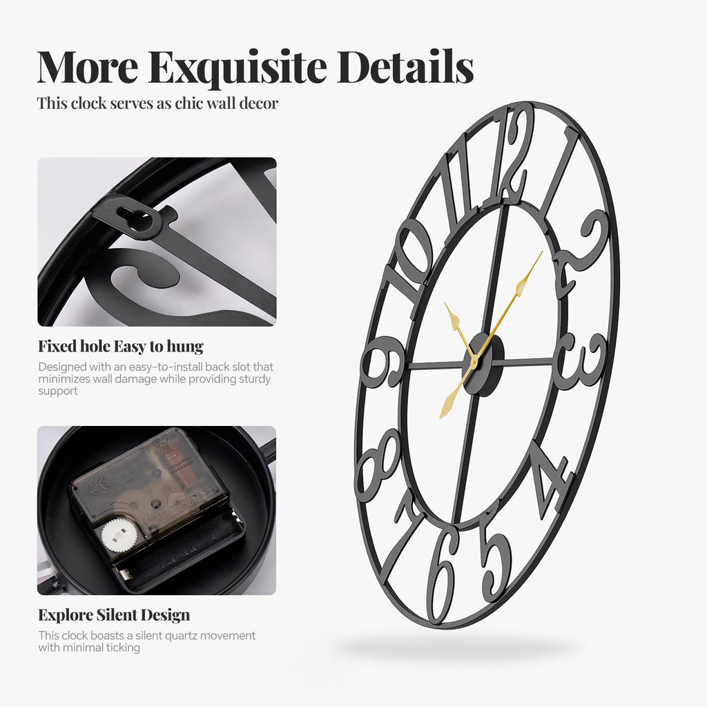 Extra Large Wall Clock 40 Inch Black Metal Clock