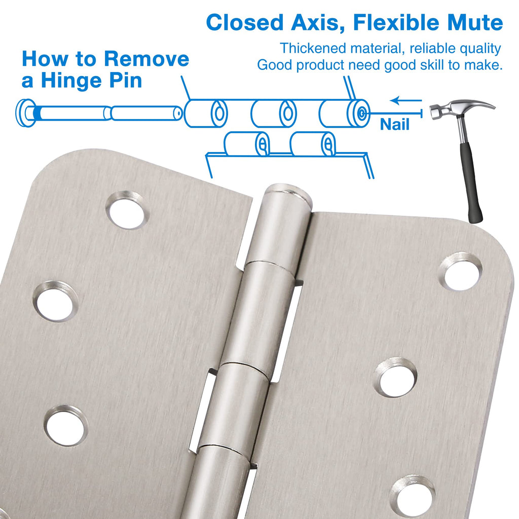 12 Pack Brushed Nickel Door Hinges 4 Inch 5/8" Radius Corner