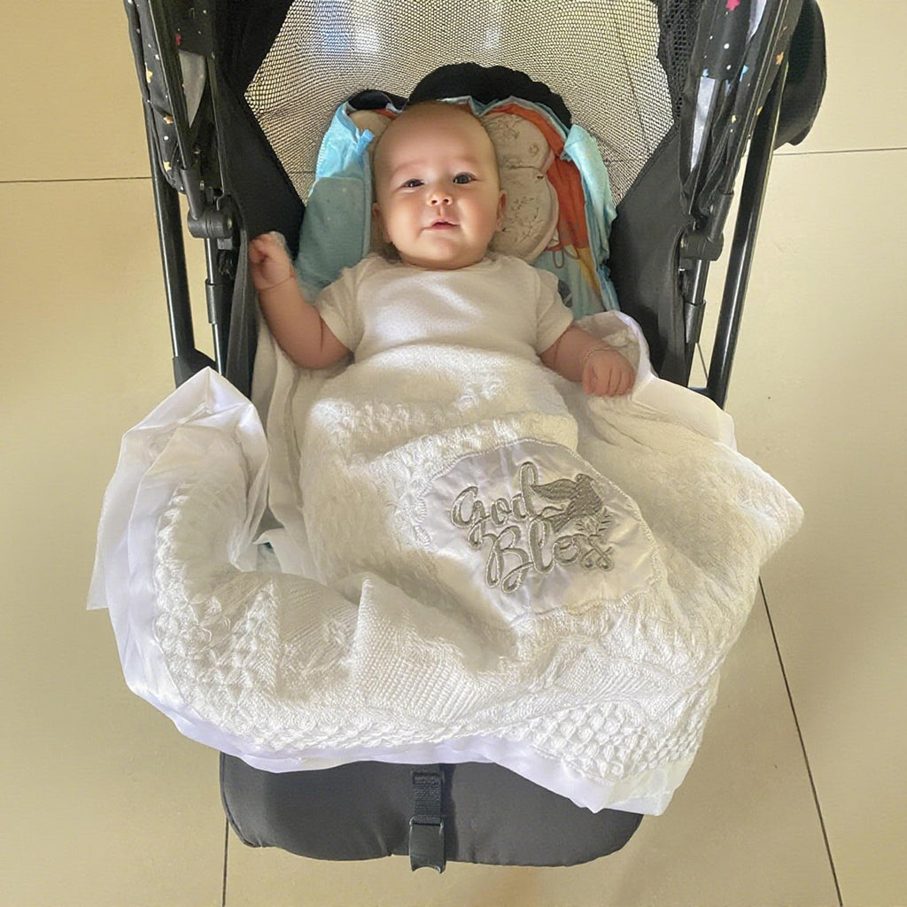 Baptism Blanket White Baby Blankets for Boys Girls Christian Christening Gifts Knit Crochet Soft Embroidered Neutral
