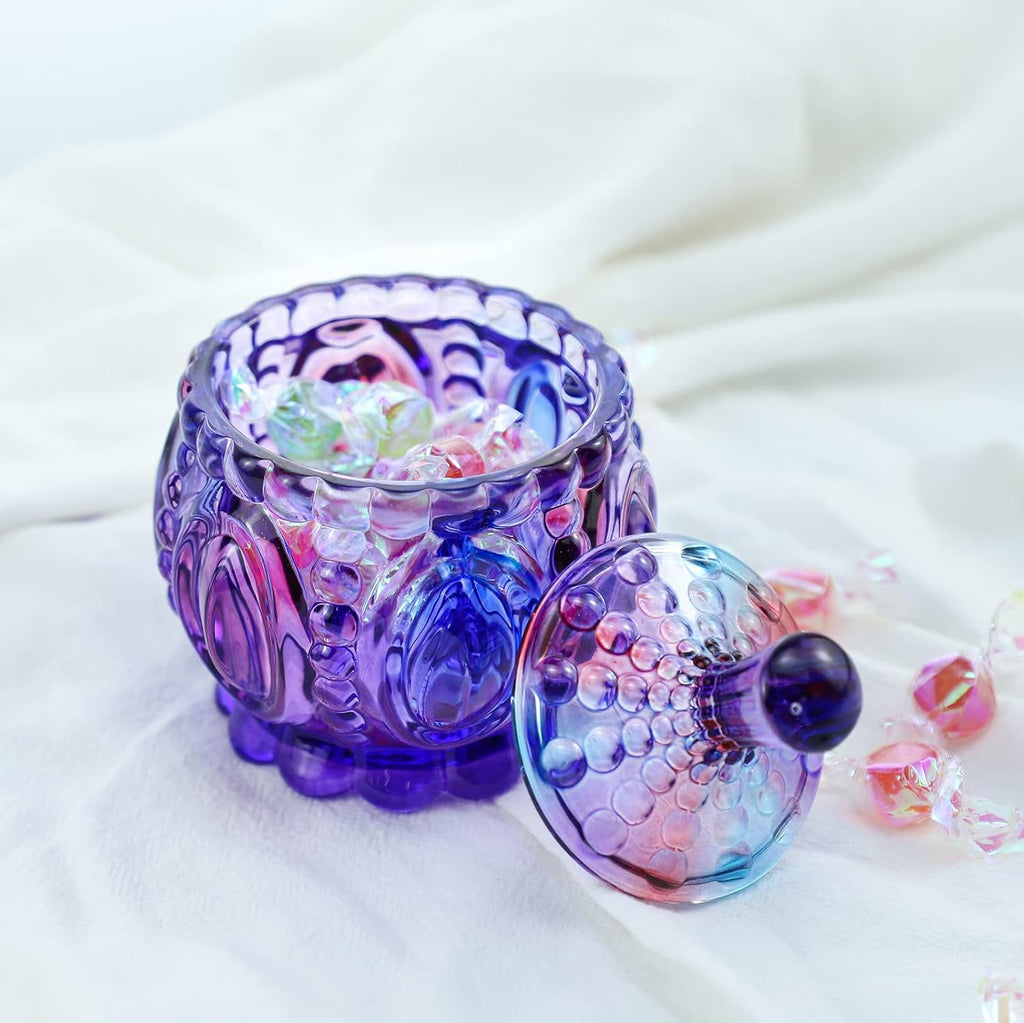Royal Embossed Clear Glass Apothecary Jar With Lids, Candy Jar Containers Wedding Candy Buffet Jars Crystal Jewelry