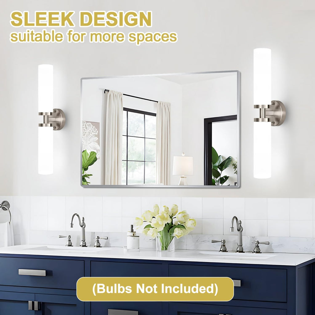 Wall Sconces Set of Two, Brushed Nickel Gold Bathroom Sconces Wall Lighting with Milky White Glass, Hardwired Modern