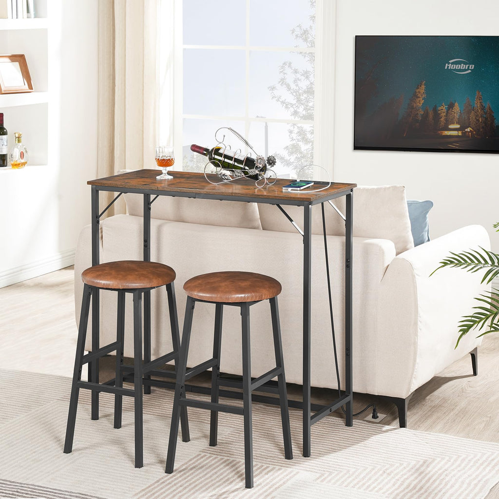 Bar Table with Charging Station, Rectangular Pub Table, High Top Coffee Table, Counter Bar Height Table, Narrow Long