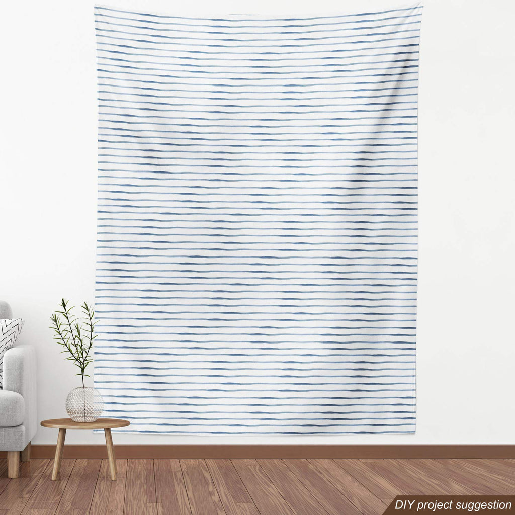 Harbour Stripe Fabric by The Yard, Abstract Brushstroke Nautical Horizontal Lines Soft Picture, Material Water