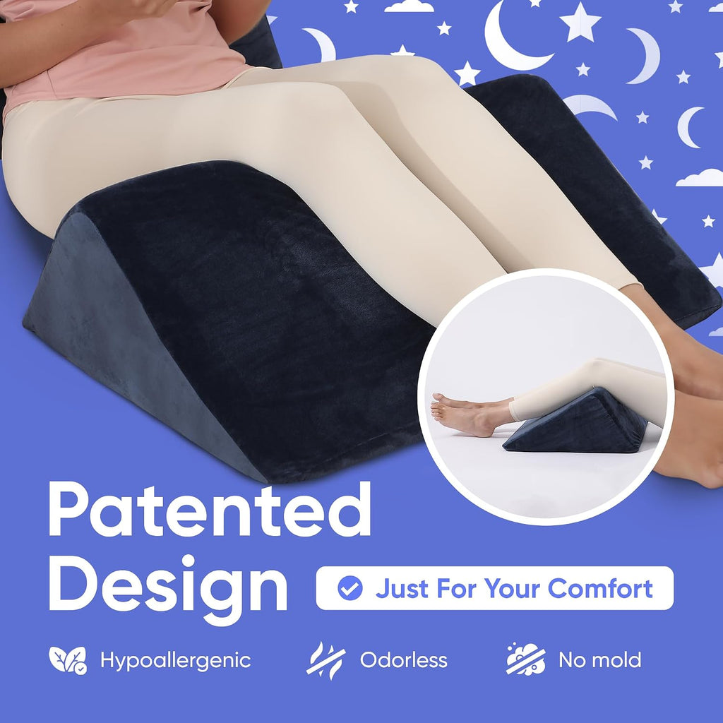 Health Bed Wedge Pillow - 2 Separate Memory Foam Incline Cushions, System for Legs, Knees and Back Support Pillow
