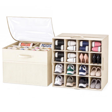 Shoe Organizer for Closet, Foldable Shoe Storage with Adjustable Dividers