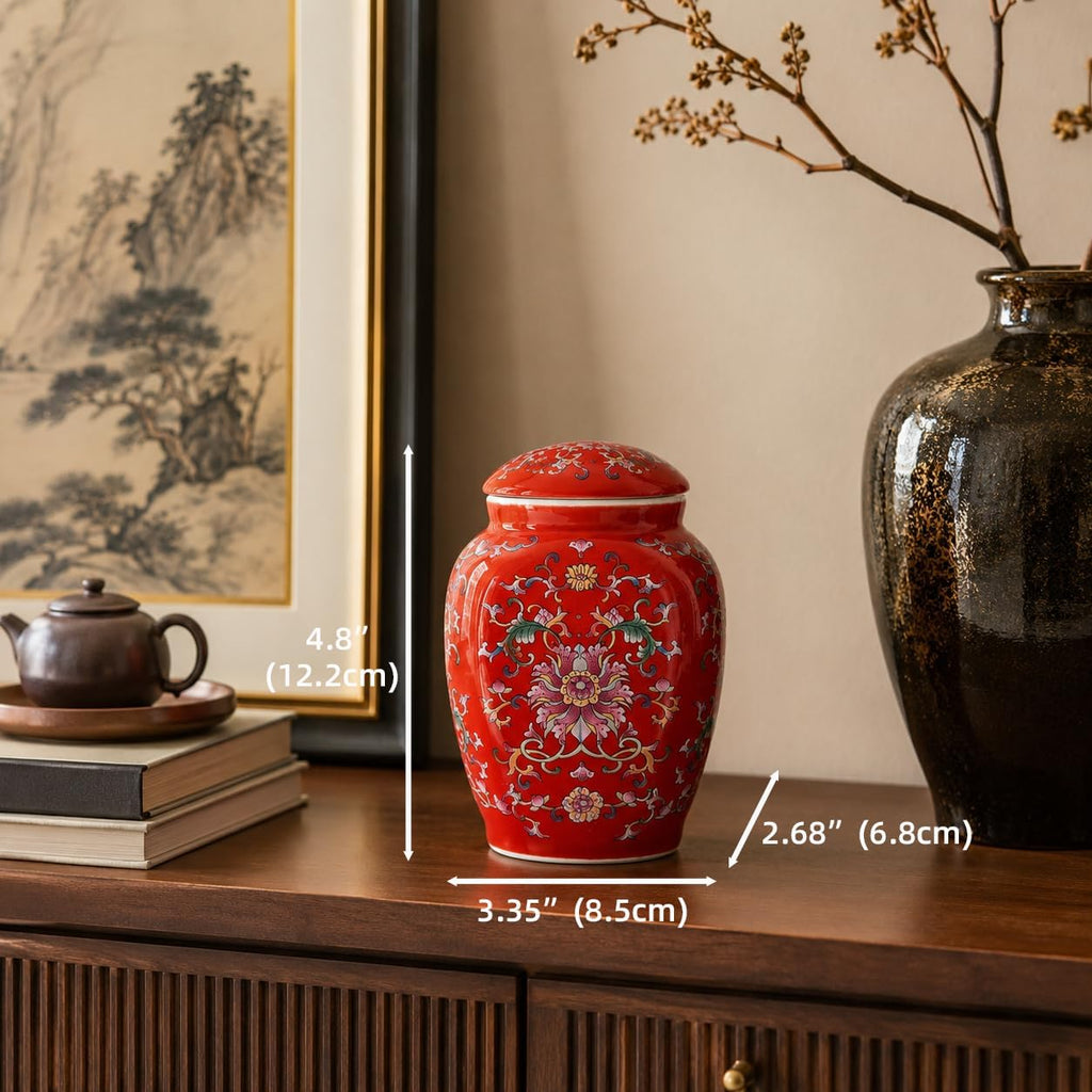 Mini Chinoiserie Ginger Jar, Ceramic Decorative Jar, Small Storage Jar Flower Vase, Chinese Style Floral Vine