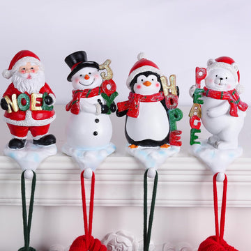 Holders for Mantle, 3D Stocking Holders, Christmas Stockings Holder Set of 4, Fireplace Stocking Hanger Hooks for