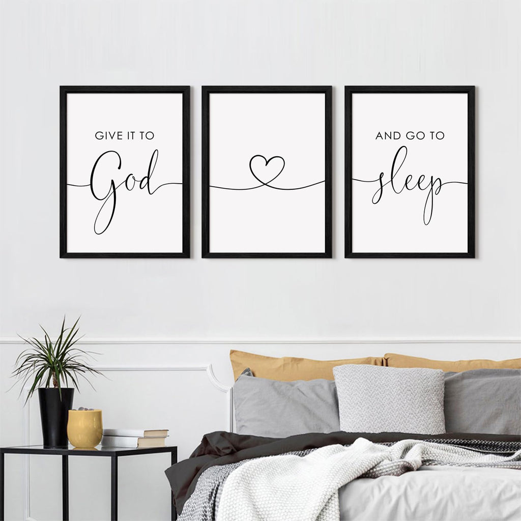 Give It to God and Go to Sleep Sign Canvas Wall Art Above Bed Wall Decor Bible Verse Prints Farmhouse Bedroom