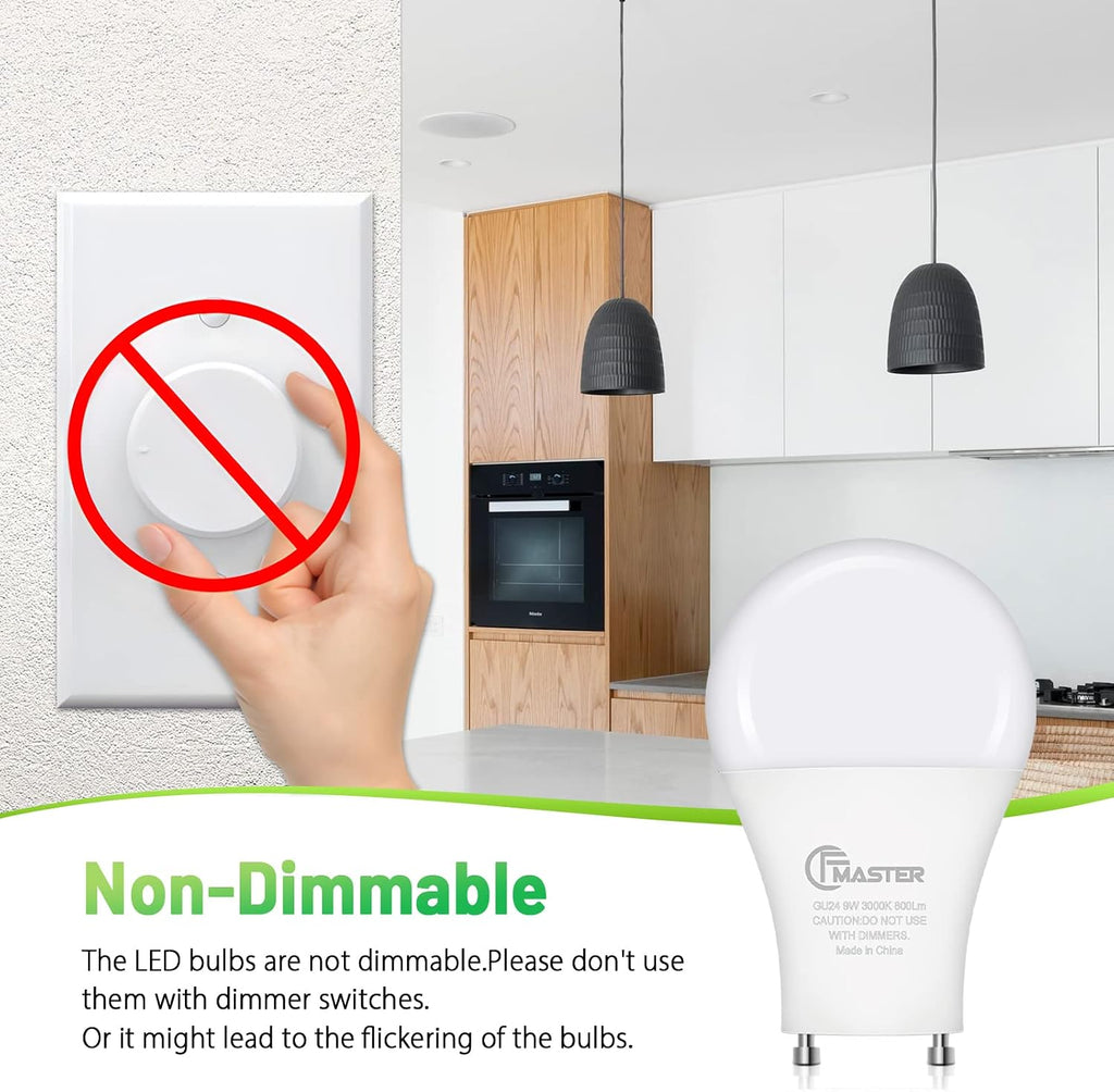 GU24 LED Llight Bulb, 3000K Warm White, 9W(100W Equivalent), 800 Lumens, A19 Shape GU24 LED Bulbs, Twist and Lock
