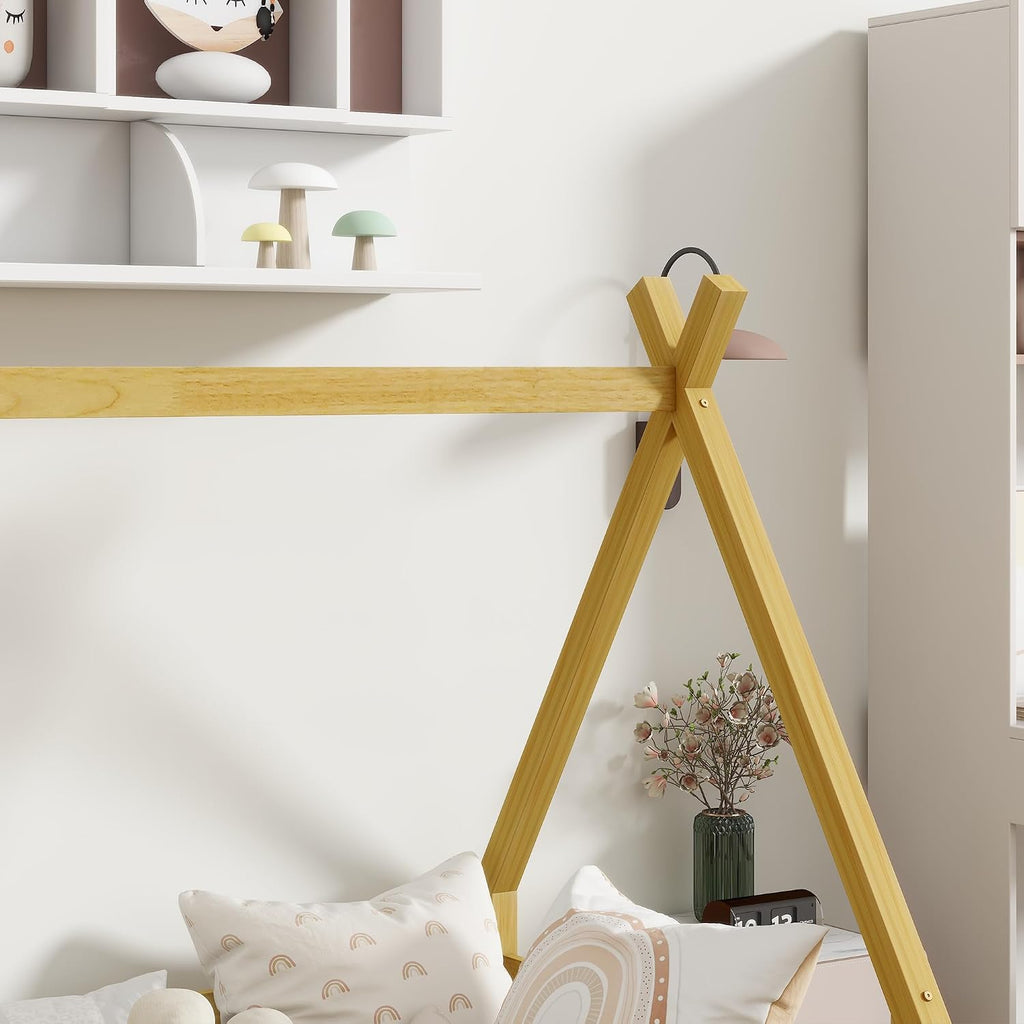 Twin Size Floor BedFrame for Kids, Wooden Montessori Floor Beds, Tw Bed for Kids Girls Boys, Tent beds, Natural