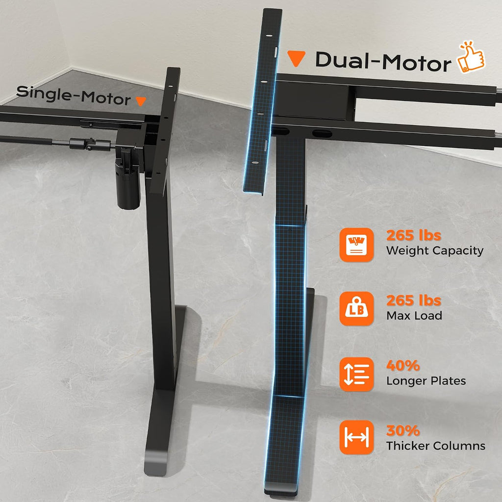 Dual Motor Electric Standing Desk Frame, Sit Stand up Desk Leg for 47.2" to 86.6" Desktop, Computer Desk Leg with