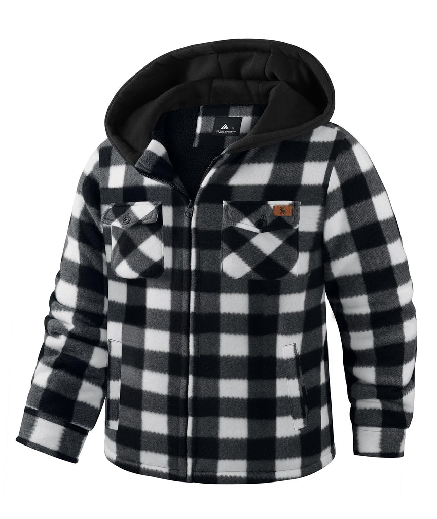 Boys Flannel Jacket Zip Up Fleece Hoodie Kids Plaid Sweatshirt