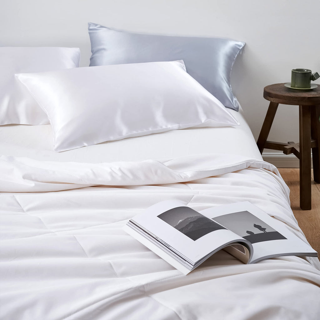 Silk Comforter with Cotton Shell Pure Natural Silk Filled Duvet for All Season Full Size 76"x87", Winter Warm