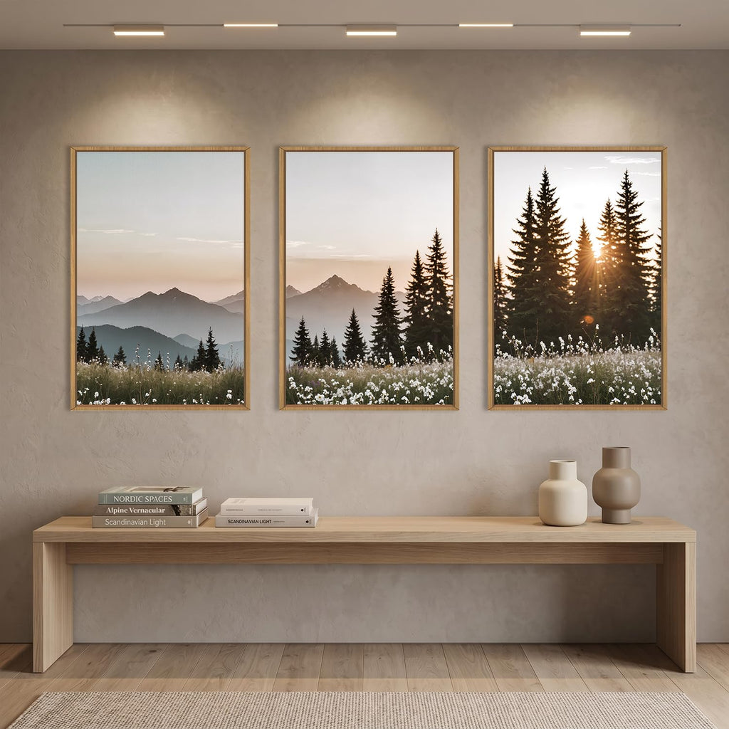 Forest Sunlight Landscape Framed Canvas Wall Art Set-24"x36"x3