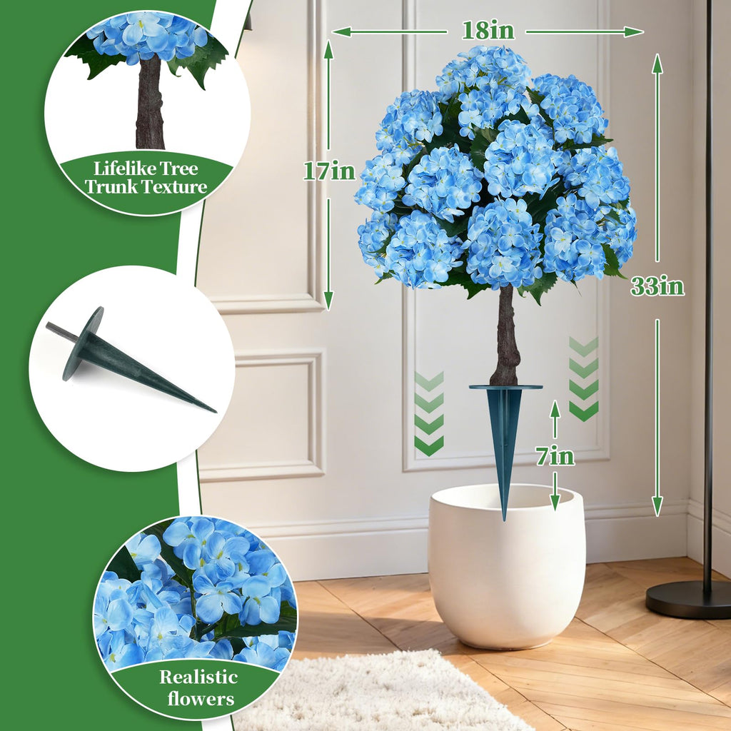 2 Pack 33" Artificial Topiary Ball Trees with Blue