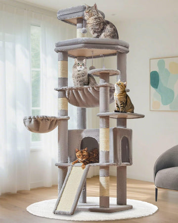 72 Inches Cat Tree for Large Cats, Multi-Level Tall Cat Tower, Widened Cat Condo with Large Scratch Board