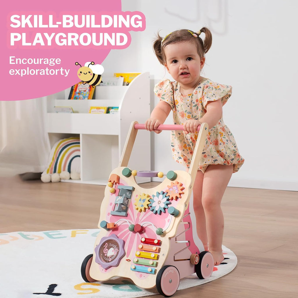 Wooden Push Walker for Girls Kid 18-36months with Activity Center