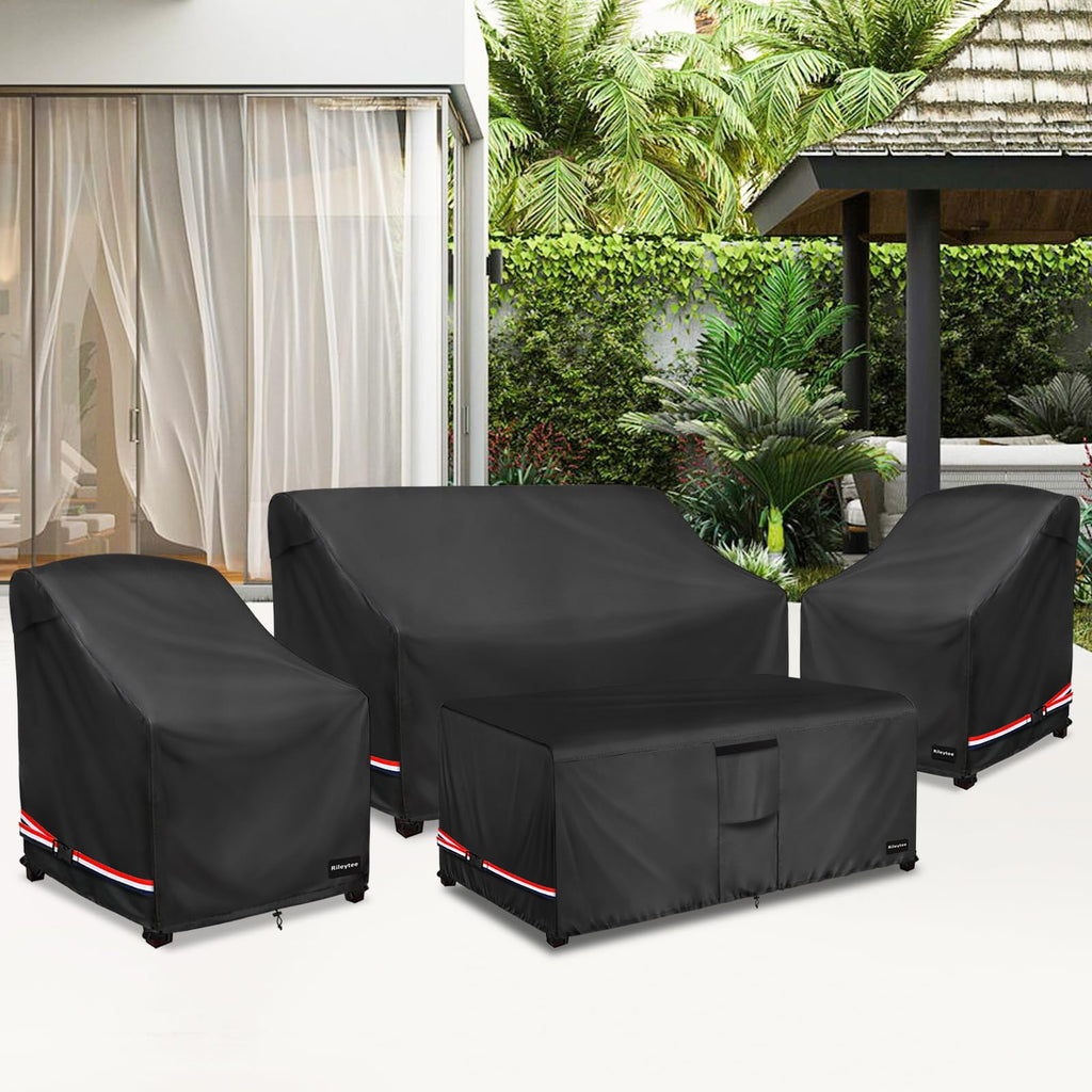 Patio Furniture Cover Set, 600D Heavy Duty Waterproof 4-Piece Outdoor Furniture Covers, Fits Patio Loveseat, Chair