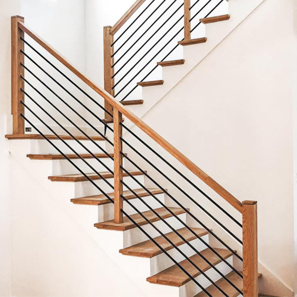 20 Pack Iron Stair Balusters Black Metal Deck Balusters 3/4" Round Deck Spindle and Stairs Railing 5Ft Round