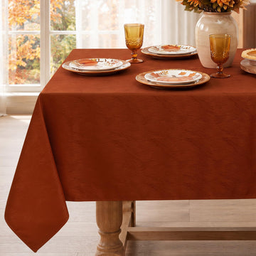Fall Tablecloth Jacquard Rectangle 60 x 104 Inch, Rust