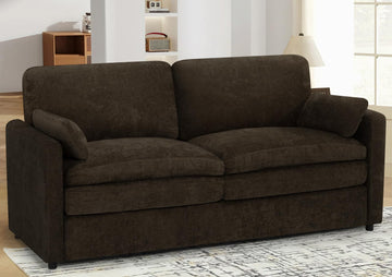 69" Chenille Soft Sofa w/Well-Filled Backrests, Brown