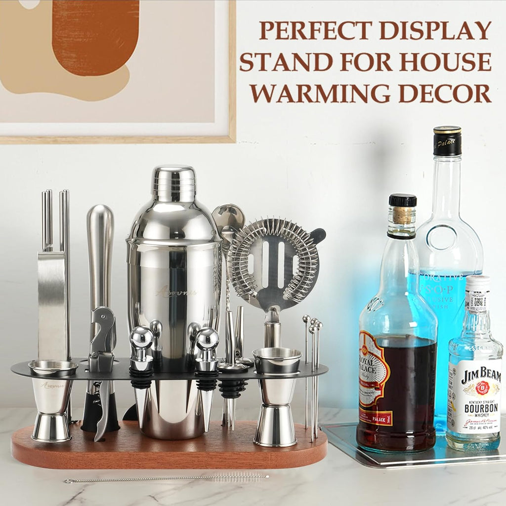 23-Piece Cocktail Shaker Set with Stand, 304 SS, Bartender Kit Gift - Set of 23