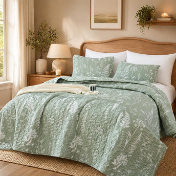 Quilts Queen Sage Green Quilt Botanical with Floral Pattern Microfiber Bedspreads Queen 3 Pieces Lightweight