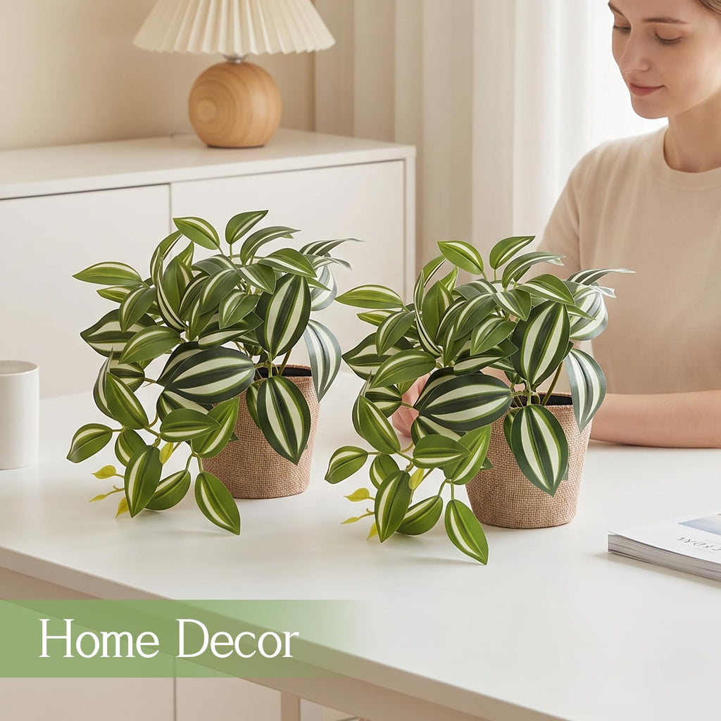 2Pcs Small Fake Trailing Plant with Removable Burlap Pot Cover