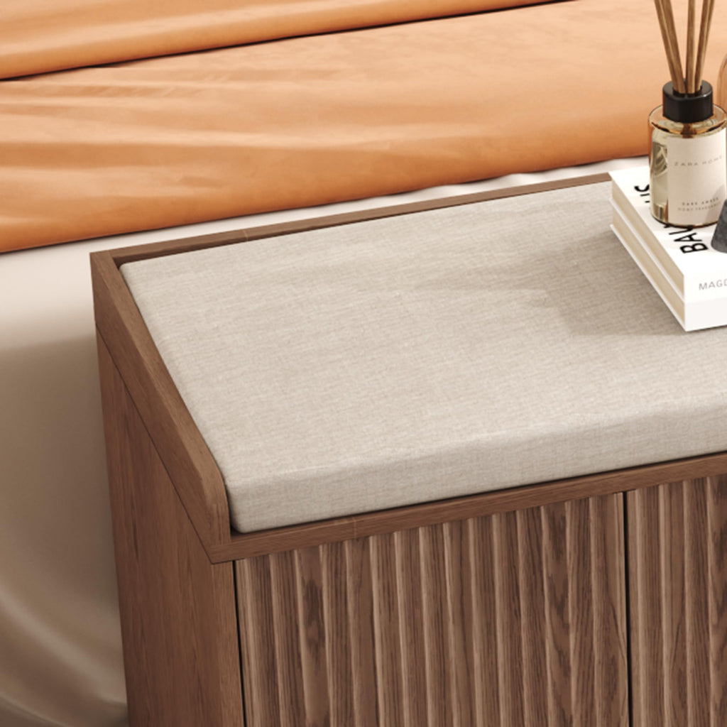 47.2" Fluted Shoe Storage Bench, Entryway Bench with Linen Seat Cushion, Shoe Cabinet Bench with Adjustable Shelf and