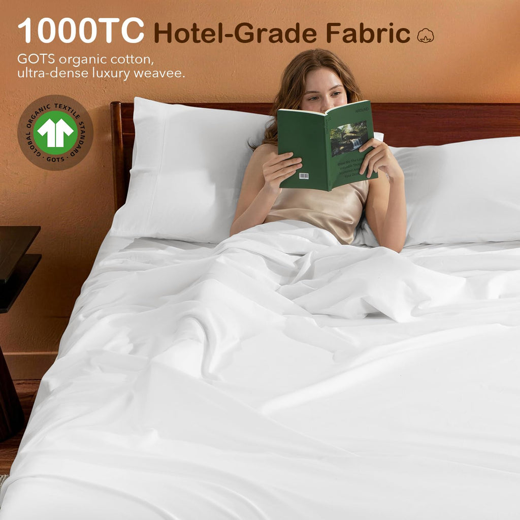 1000 Series 100% Organic Cotton King Sheets, Extra Deep Pocket