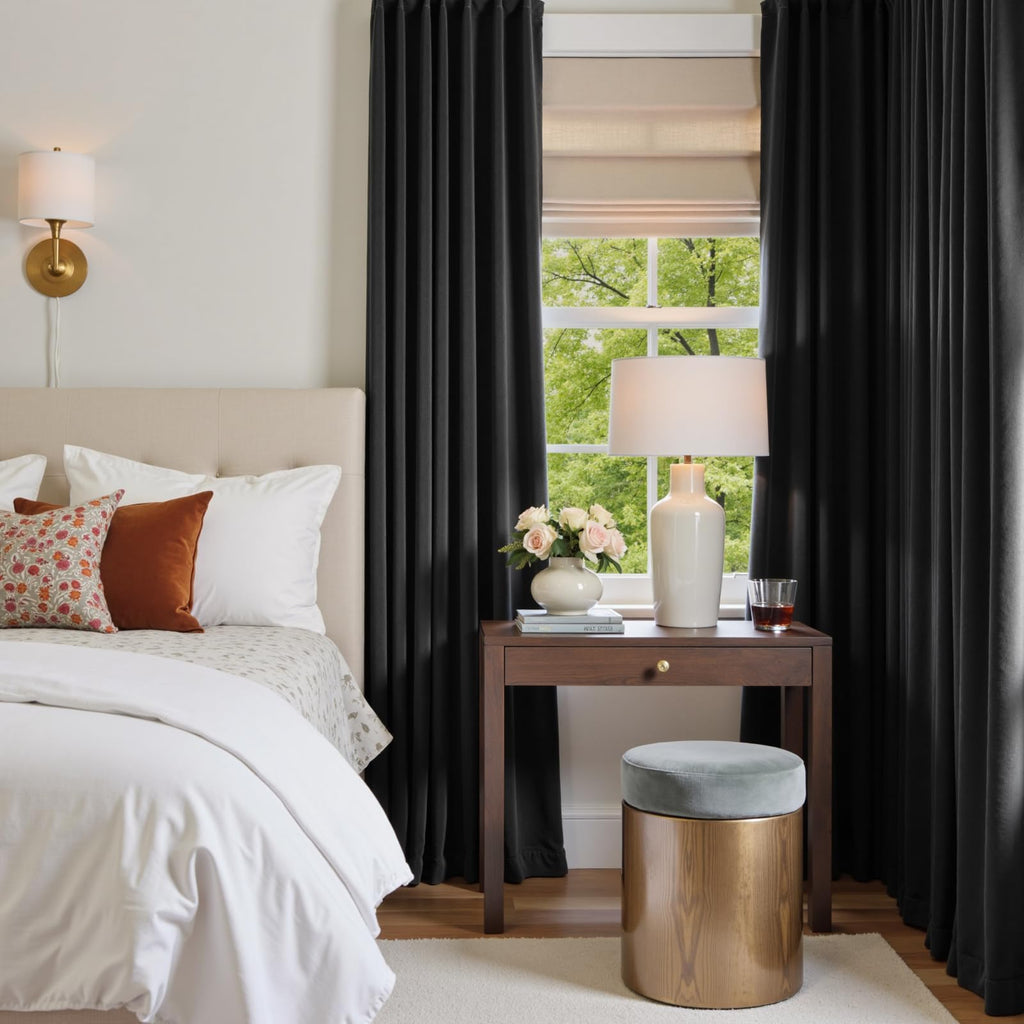 Extra Long Black Velvet Curtains Rod Pocket 52×120 Inch 2 Panels